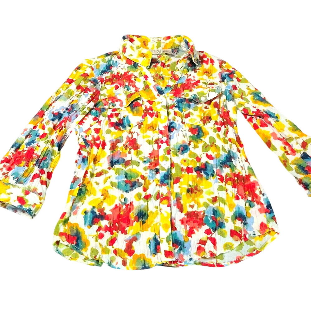 Art And Soul Womens Button Up Blouse Multi-Color Size Small 100% Polyester